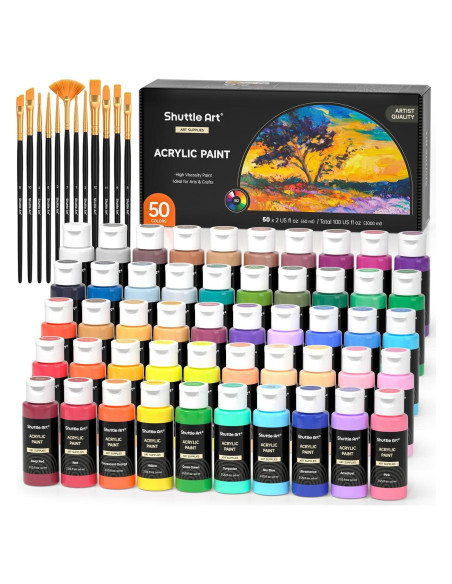 Set de 50 Pinturas Acrílicas Shuttle Art 60ml, No Tóxicas Set de 50 Pinturas Acrílicas Shuttle Art 60ml, No Tóxicas