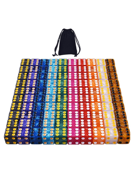 Juego de Dados AUSTOR 100 Piezas 6 Caras Colores Perla 16mm Juego de Dados AUSTOR 100 Piezas 6 Caras Colores Perla 16mm