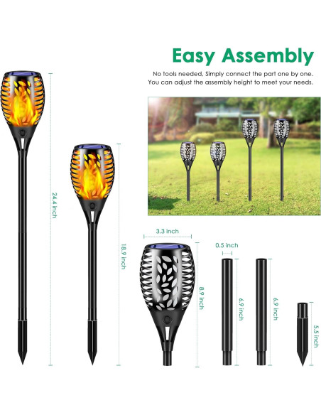 Antorchas Solares TomCare 8 Pack con Efecto Llama 62cm Antorchas Solares TomCare 8 Pack con Efecto Llama 62cm