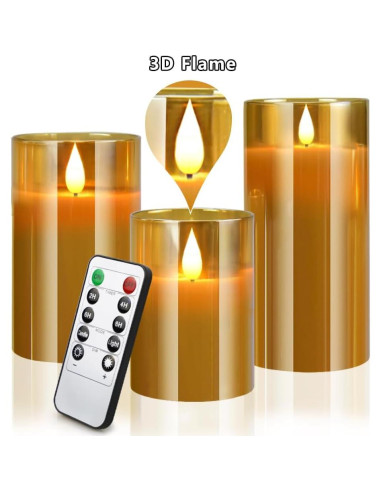 Velas LED Sin Llama Yinuo Candle Doradas con Control Remoto