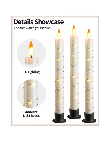 Juego de 3 Velas LED Sin Llama Da by 9.6" con Control Remoto