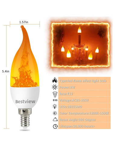 Bombillas LED E12 con Efecto Llama Bestview - Paquete de 2