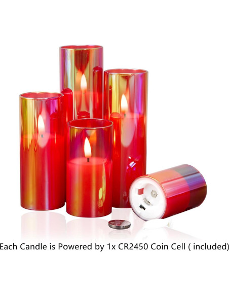 Juego de 5 Velas LED de Vidrio Rojo Eywamage con Control Remoto Juego de 5 Velas LED de Vidrio Rojo Eywamage con Control Remoto