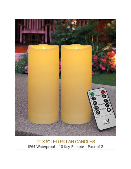 Juego de 2 Velas LED de Pilar 12.7 cm Crema con Control Remoto Juego de 2 Velas LED de Pilar 12.7 cm Crema con Control Remoto