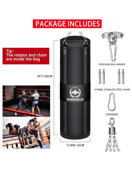 Bolsa de Boxeo Pesada Mamxwaga 4FT Lona para Kickboxing Bolsa de Boxeo Pesada Mamxwaga 4FT Lona para Kickboxing
