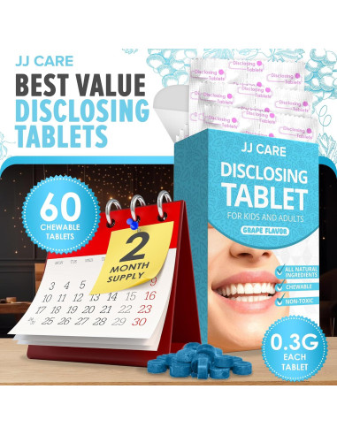 Tabletas Reveladoras de Placa JJ Care - 60 Unidades Sabor Uva