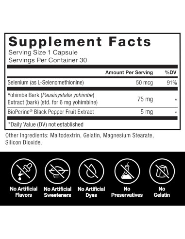 Suplemento Yohimbina Force Factor 30 Cápsulas 6mg Rendimiento
