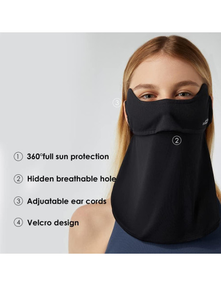 Cubierta de cara balaclava protección solar UPF 50+ negra Cubierta de cara balaclava protección solar UPF 50+ negra