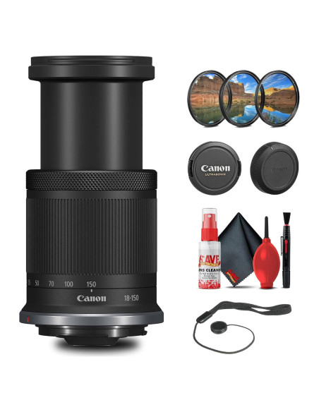 Lente Canon RF-S 18-150mm f/3.5-6.3 IS STM con kit de filtro y limpieza Lente Canon RF-S 18-150mm f/3.5-6.3 IS STM con kit de filtro y limpieza