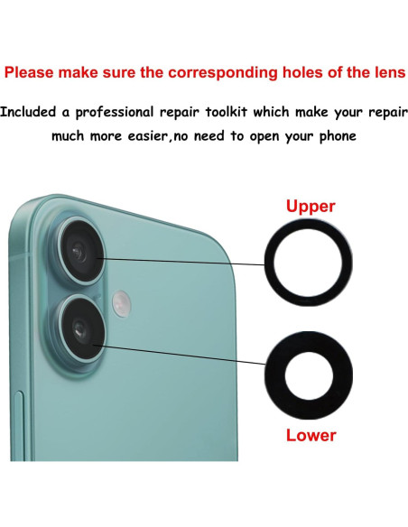 Reemplazo Lente Cámara Trasera iPhone 16 Plus con Adhesivo Reemplazo Lente Cámara Trasera iPhone 16 Plus con Adhesivo