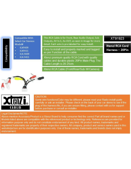 Arnés de Cable RCA Xtenzi XT91923 Compatible Alpine ILXF409 ILXF411 Arnés de Cable RCA Xtenzi XT91923 Compatible Alpine ILXF409 ILXF411