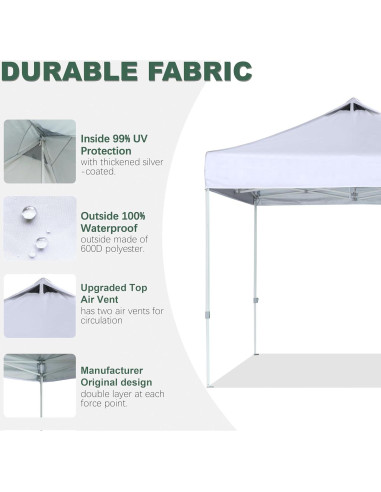 Carpa Plegable 10x10 JANCANOPY Techo Blanco Resistente al Agua