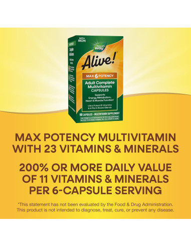 Multivitamínico Completo Nature's Way Alive! Max6 90 Cápsulas