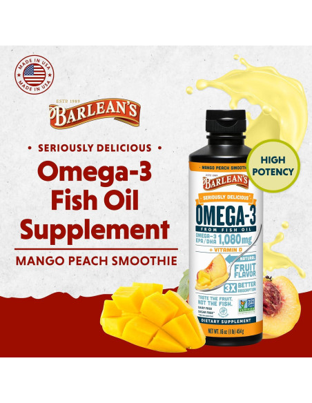 Suplemento Líquido Omega 3 Barlean's Mango Durazno 473ml Suplemento Líquido Omega 3 Barlean's Mango Durazno 473ml