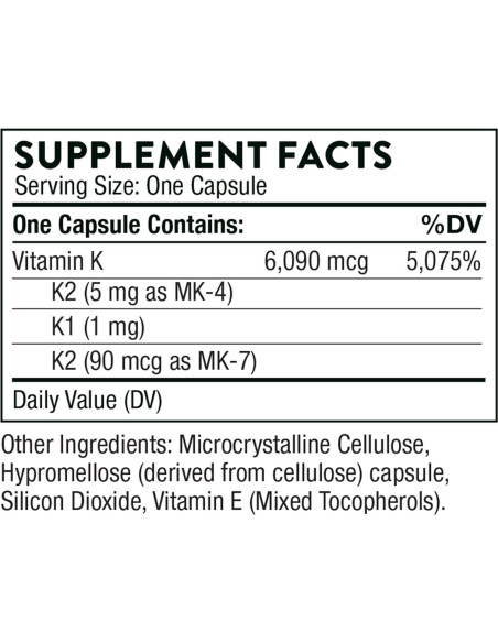 Vitamina K Thorne 60 Cápsulas - K1 y K2 para Huesos Fuertes Vitamina K Thorne 60 Cápsulas - K1 y K2 para Huesos Fuertes