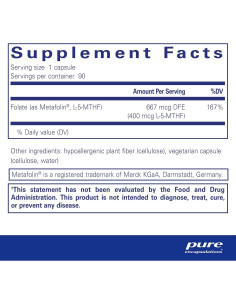 Suplemento de Folato 400 Pure Encapsulations - 90 Cápsulas 2