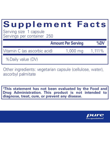 Cápsulas de Vitamina C Pure Encapsulations 1000 mg - 250 Unidades