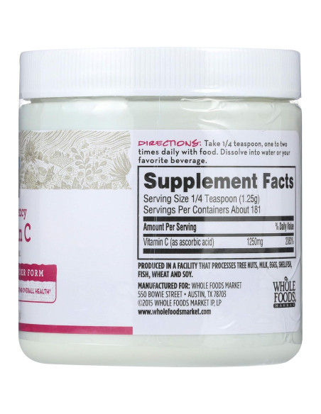 Polvo de Vitamina C Whole Foods Market 226.8 g Antioxidante Polvo de Vitamina C Whole Foods Market 226.8 g Antioxidante