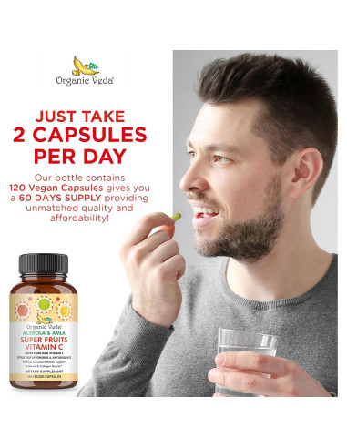 Cápsulas de Vitamina C Orgánica Veda - Amla y Acerola 120 Unidades