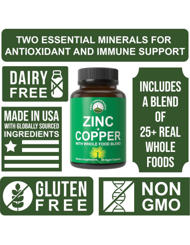 Suplemento de Zinc y Cobre Peak Performance 25 Verduras y Frutas