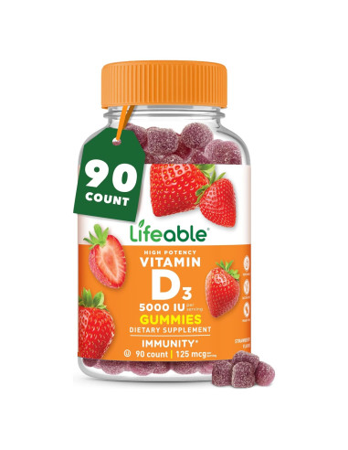Gomitas de Vitamina D3 Lifeable 5000 UI Sabor Fresa 90 Unidades