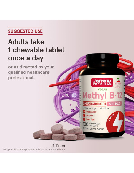 Suplemento Methyl B-12 Jarrow Formulas 500 mg 100 Tabletas Masticables Sabor Cereza Suplemento Methyl B-12 Jarrow Formulas 500 mg 100 Tabletas Masticables Sabor Cereza
