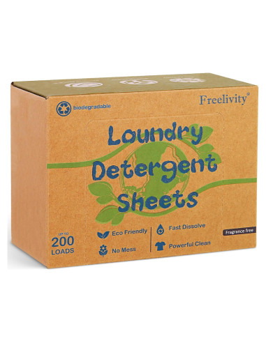 Hojas de detergente ecológico Freelivity 200 cargas sin fragancia