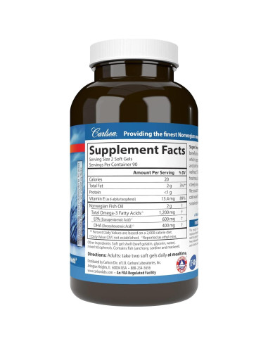 Suplemento Omega-3 Carlson 1200 mg, 180 geles blandos