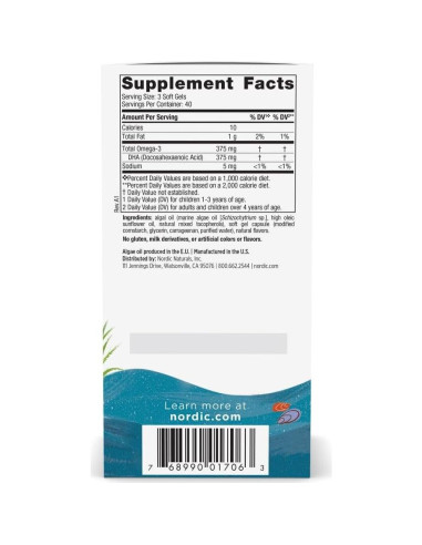 Suplemento Omega-3 DHA Vegetariano Nordic Naturals 120 Gominolas