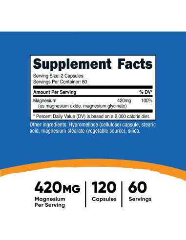 Nutricost Magnesio+ Fuerza Extra 420mg - 120 Cápsulas Veganas