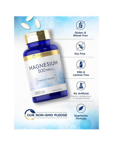 Carlyle Magnesio 500mg - 300 Tabletas Recubiertas Vegetariano