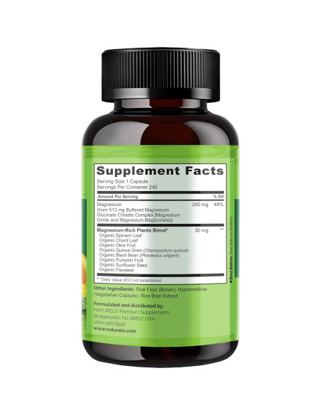 Suplemento de Magnesio Quelato NATURELO 200 mg - 240 Cápsulas Suplemento de Magnesio Quelato NATURELO 200 mg - 240 Cápsulas