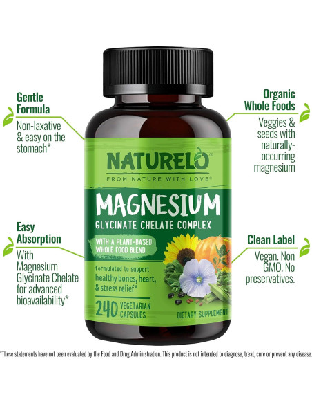 Suplemento de Magnesio Quelato NATURELO 200 mg - 240 Cápsulas Suplemento de Magnesio Quelato NATURELO 200 mg - 240 Cápsulas