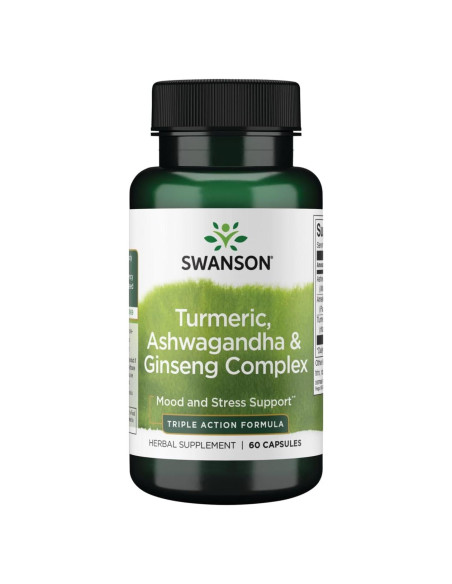 Complejo de Cúrcuma, Ashwagandha y Ginseng Swanson 60 Cápsulas Complejo de Cúrcuma, Ashwagandha y Ginseng Swanson 60 Cápsulas