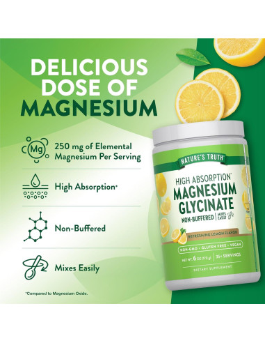 Polvo de Glicinato de Magnesio Nature's Truth 170 g Sabor Limón