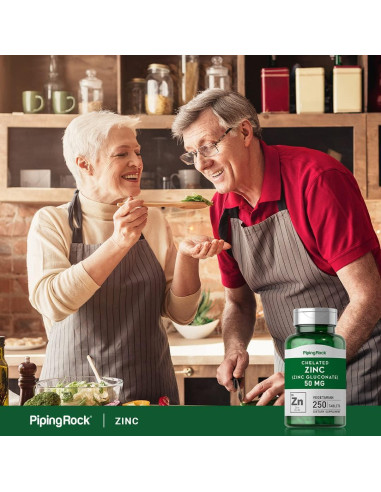 Suplemento de Zinc Quelado Piping Rock 50 mg - 250 Tabletas Vegetariano