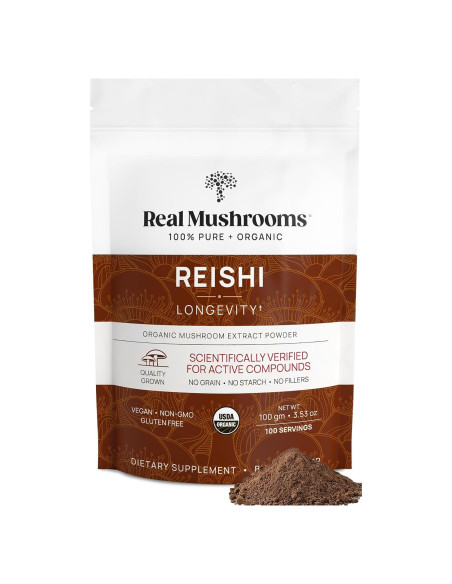 Polvo de Reishi Real Mushrooms 100g - Suplemento Orgánico Vegano Polvo de Reishi Real Mushrooms 100g - Suplemento Orgánico Vegano