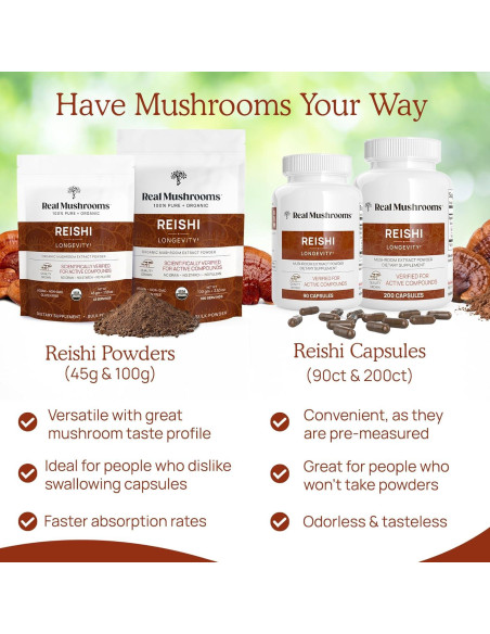 Polvo de Reishi Real Mushrooms 100g - Suplemento Orgánico Vegano Polvo de Reishi Real Mushrooms 100g - Suplemento Orgánico Vegano