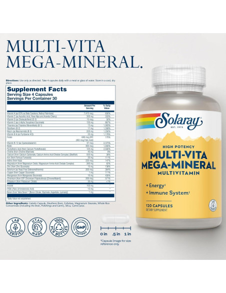 Multivitamina Solaray Mega-Mineral 120 Cápsulas - Energía y Inmunidad Multivitamina Solaray Mega-Mineral 120 Cápsulas - Energía y Inmunidad