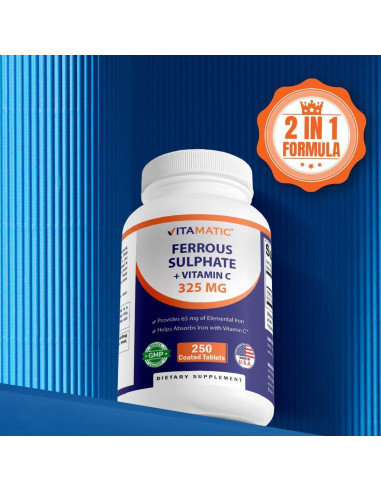Suplemento de Hierro Vitamatic 325 mg + Vitamina C 100 mg - 250 Tabletas