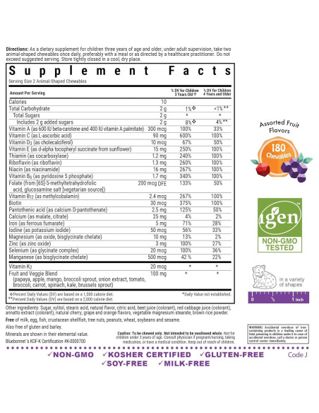 Tabletas Masticables Multivitamínicas Bluebonnet 180 Unidades Tabletas Masticables Multivitamínicas Bluebonnet 180 Unidades