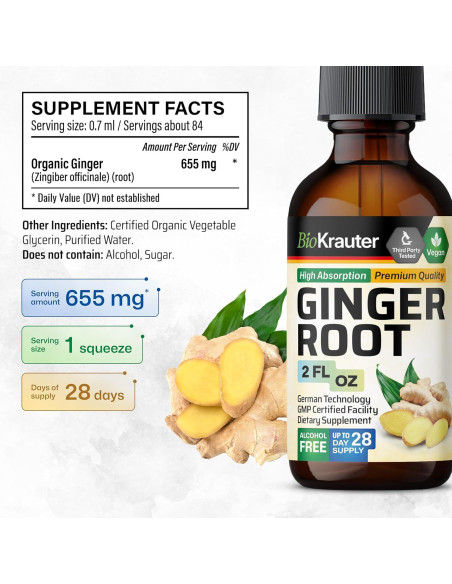 Extracto de Raíz de Jengibre BIO KRAUTER 59.15 ml Vegano Extracto de Raíz de Jengibre BIO KRAUTER 59.15 ml Vegano