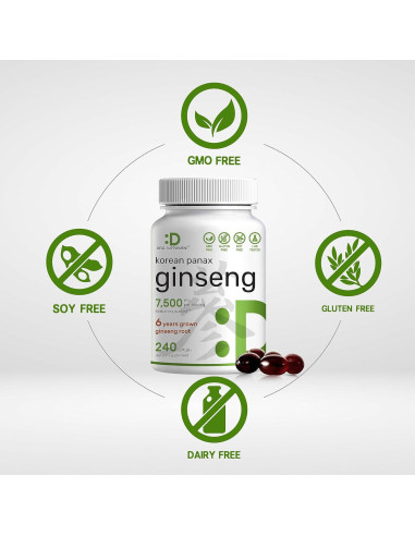 Ginseng Rojo Coreano Panax 7500mg - 240 Geles Blandos 150mg