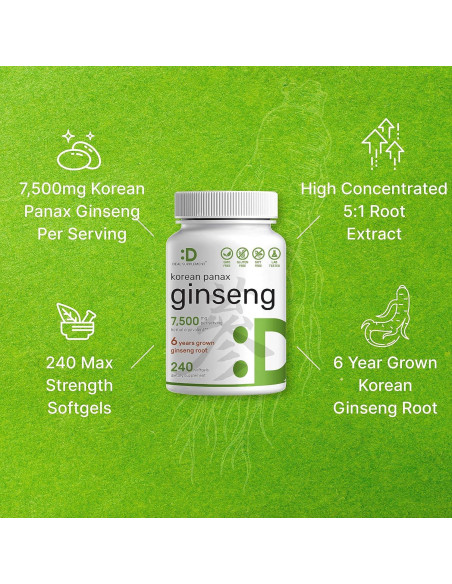 Ginseng Rojo Coreano Panax 7500mg - 240 Geles Blandos 150mg Ginseng Rojo Coreano Panax 7500mg - 240 Geles Blandos 150mg