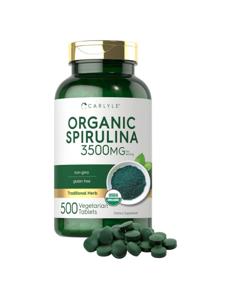 Tabletas de Espirulina Orgánica Carlyle 3500mg - 500 Unidades Tabletas de Espirulina Orgánica Carlyle 3500mg - 500 Unidades