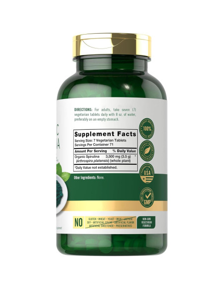 Tabletas de Espirulina Orgánica Carlyle 3500mg - 500 Unidades Tabletas de Espirulina Orgánica Carlyle 3500mg - 500 Unidades