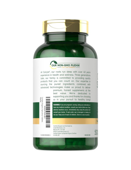 Tabletas de Espirulina Orgánica Carlyle 3500mg - 500 Unidades Tabletas de Espirulina Orgánica Carlyle 3500mg - 500 Unidades