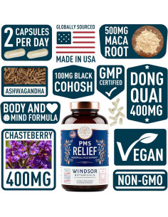 Suplemento Herbal para PMS Windsor Botanicals 60 Cápsulas Veganas 2
