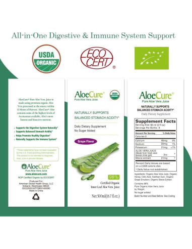 Jugo de Aloe Vera Orgánico AloeCure 473ml Sabor Uva