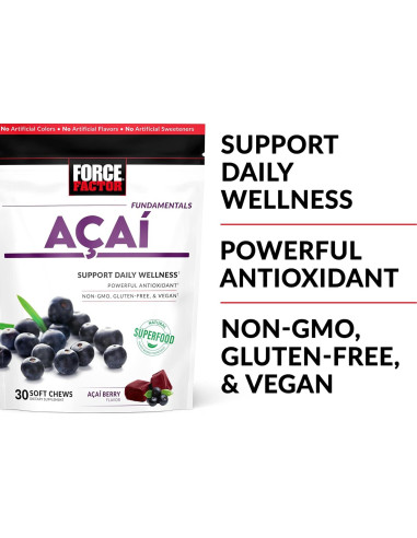 Chews Suaves de Aaí Force Factor - Suplemento Antioxidante 30 Unidades